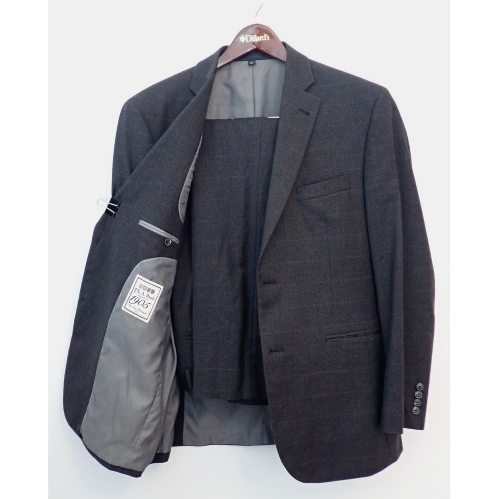 Jos A Bank Suit Men 42R Gray Plaid 1905 2B Flannel Wool Tailored Fit 36x30 Luxe